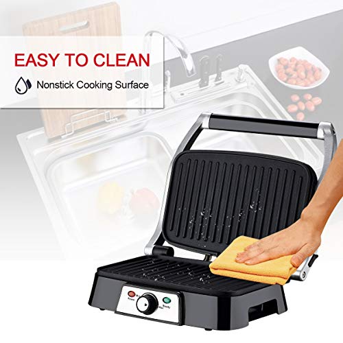 Panini Maker 2 Slice Panini Press Grill, Non-stick Sandwich Maker with Removable Drip Tray and Temperature Control, Opens 180 Degrees for Sandwich, Steaks, Grilled fish