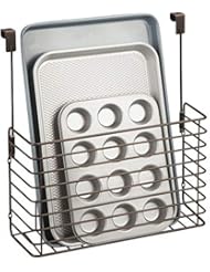mDesign Metal Over Cabinet Kitchen Storage Organizer Holder or Basket - Hang Over Cabinet Doors in Kitchen/Pantry - Holds Bakeware, Cookbook, Cleaning Supplies - Bronze