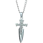 charmora Celtic Cross Dagger Pendant for Men – Stainless Steel Necklace, Tarnish-Resistant, Viking Gothic Sword Cross Jewelry, 24” Chain