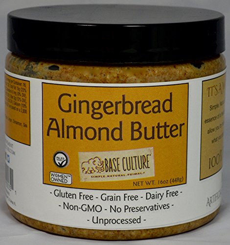 Base Culture Gingerbread Almond Butter | All Natural 100% Paleo, Gluten, Grain, Dairy, and Soy Free & No Added Sugar (6g Protein per Serving, 6 Count)