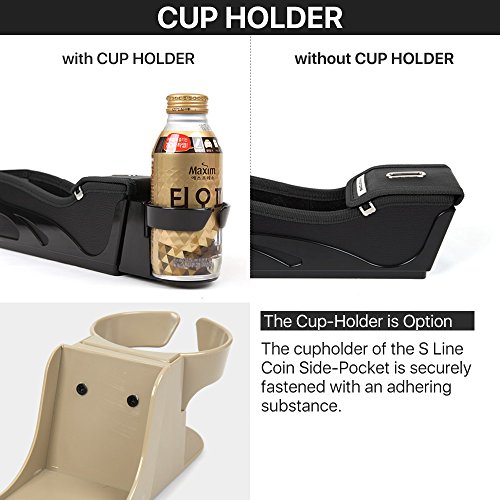 KMMOTORS 'S' Line Coin Side Pocket, Console Side Pocket, Car Organizer (General(with cupholder), Black) - Thumbnail 4