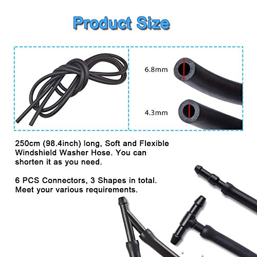 Front Windshield Washer Nozzles Kit 4805742AB 5160308AA for Chrysler, Dodge, Jeep, Ram Washer Jet and 2.5 Meters Fluid Hose with 6 PCS Connectors