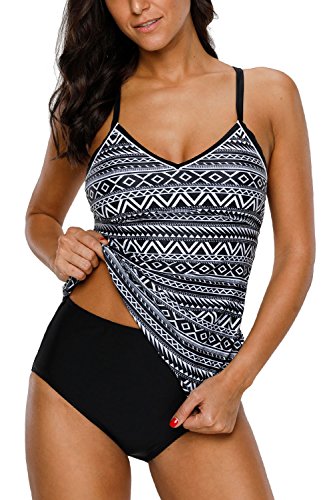 CharmLeaks Women's Printed Tankini Swimsuit Cross Back Two Piece Swimwear Set CharmLeaks Women's Printed Tankini Swimsuit Cross Back Two Piece Swimwear Set