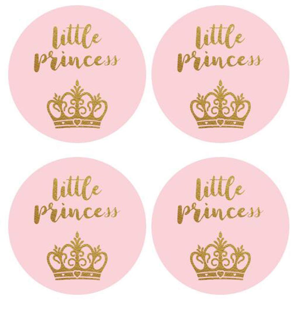 Photo 1 of 2" Round 50 Pack Pink Little Princess Label Stickers Crown Thank You Birthday Party Sticker Labels Candy Stickers for Birthday Party Baby Shower Wedding Favors