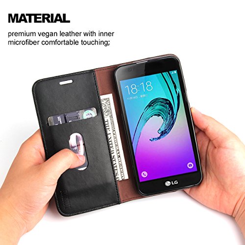 LG K10 2018 Case, LG K30 Case,LG K10 Alpha Sturdy Case,RUIHUI Luxury Leather Wallet Folding Flip Protective Shock Resistant Case Cover with Card Slots,Kickstand and Magnetic Closure (Black)