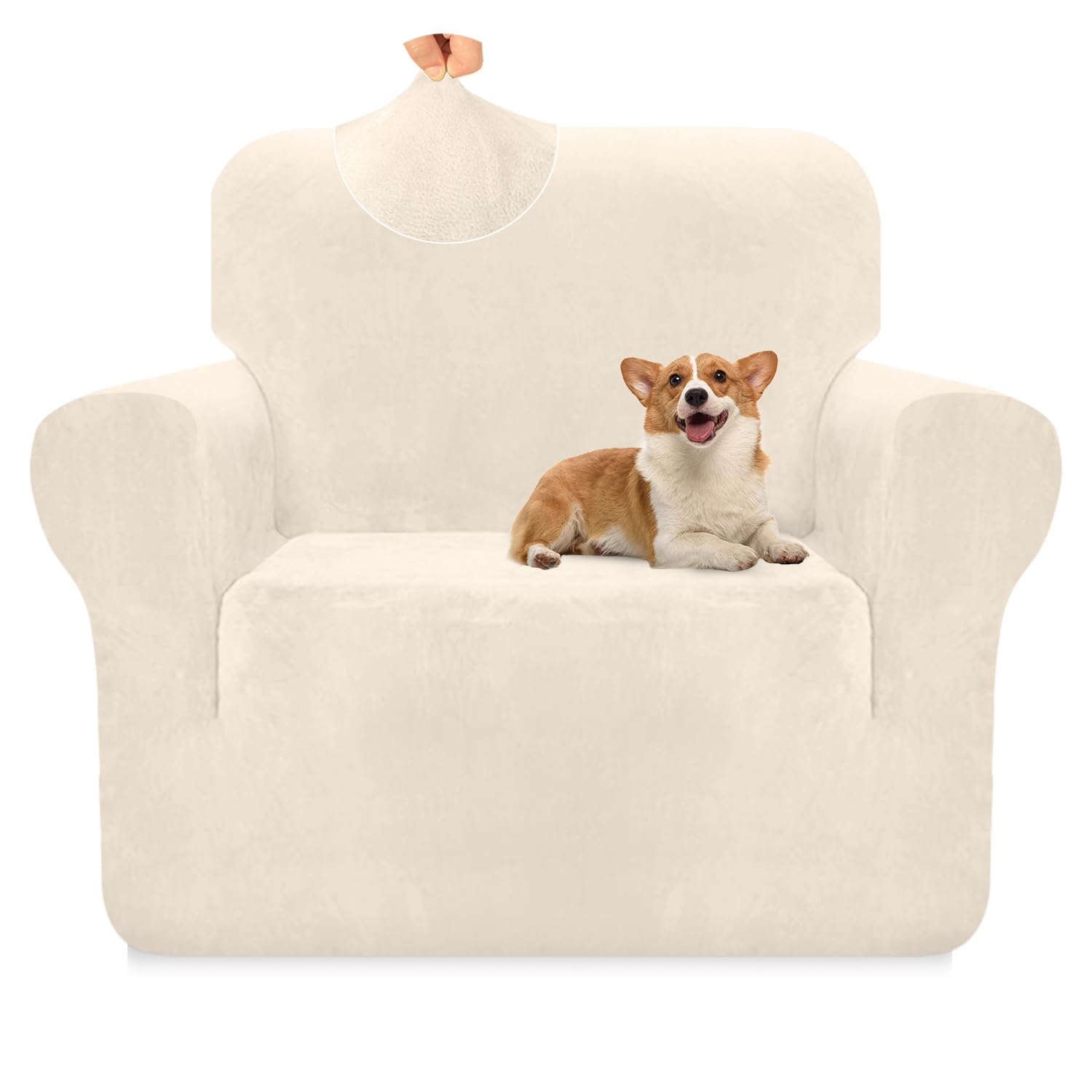 Granbest Premium Thicken Plush Velvet Armchair Cover 1 Seater High Stretch Couch Cover Super Soft Couch Slipcover Luxury Furniture Protector for Pets and Kids (1 Seater, Beige)