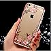 6 Plus Case, Fyee [Secret Garden Series] Slim Dual Flexible TPU Rubber Back Cover with Clear Fower Bling Glitter Stone Diamond Case for iPhone 6 Plus/ 6s Plus 5.5 inch - Rose Gold Edge