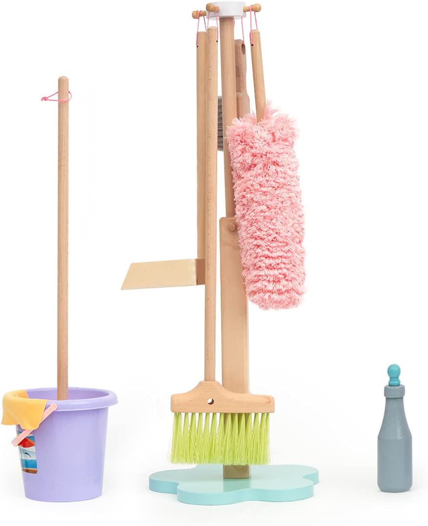 ROBUD Wooden Cleaning playsets Home Cleaning Toys for Toddlers Housekeeping Cleaning Set for Kids Preschool Pretend Play Toys Kitchen Cleaning Tools Toys