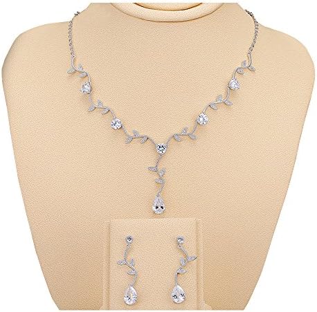 FEDONA 925 Sterling Silver CZ Cream Simulated Pearl Infinity Bridal Necklace Hook Earrings Jewelry Set Clear