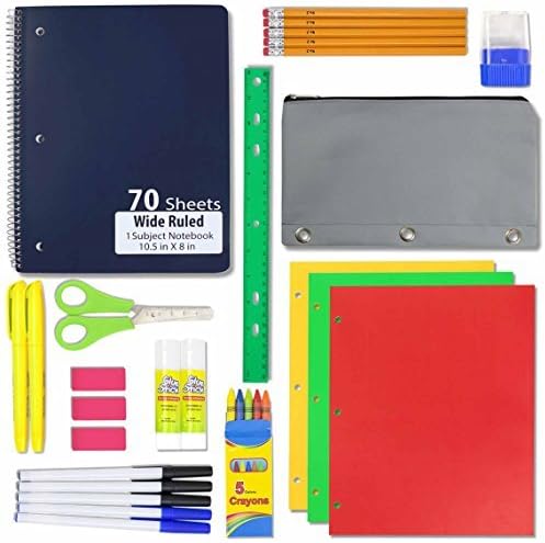 18 Piece School Supply Kit - Back to School Supplies Set - Complete Bundle for All ages - Great Value Pack! (24)