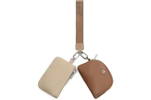 WSRYDJDL Mini Zip Around Wristlet Wallet for Women Detachable Dual Pouch Wristlet Portable Coin Pocket Keychain Small Purse (Khaki+Brown)
