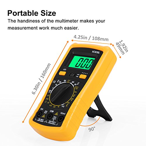 Digital Multimeter, Amoner Auto-ranging Electronic Amp Volt Ohm Voltage Meter Multimeter with Diode,AC Current,Transistors,Temperature,Resistance Test Tester and Emerald-green Backlit LCD Display