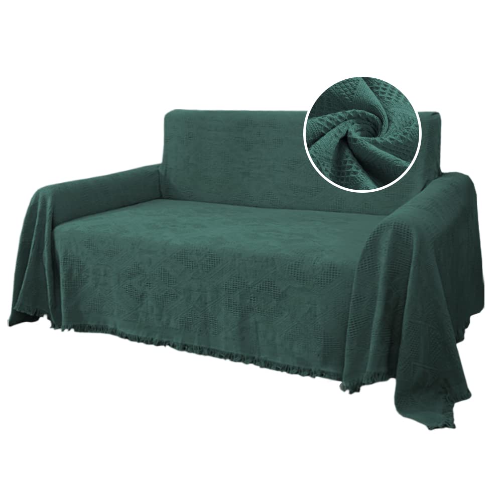 Photo 1 of H.VERSAILTEX Cotton Sofa Covers Couch Cover Sofa Slipcover for Most Shape Sofas, Feature Thick Woven Jacquard Seamless with Tassels, Multi-Use Decorative for Couch (Large: 71" x 102", Green)
