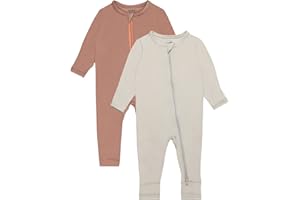 GUISBY Baby Footless Rompers, Rayon Pajamas 2 Way Zipper with Long Sleeve Sleeper