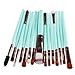 Sankuwen 15PCs Makeup Brush Set Tools Toiletry Kit (Green-Coffee)