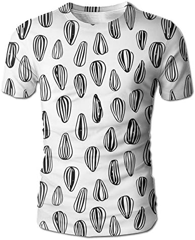 SHALIZI Black and White Sunflower Seeds Men's Casual Print T-Shirt Tee