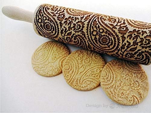 Christmas Rolling Pins Paisley Wooden Pin Embossing Woody 3d Laser Engraved Pin For Baking Cookies Biscuit Fondant Cake Dough Clay Kitchen Tools
