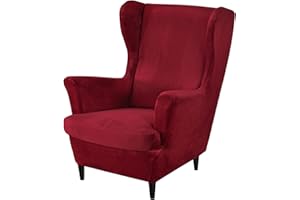 GULI Wingback Chair Cover 2-Piece, Wing Chair Covers Armchair Chair Slipcovers Spandex Sofa Cover Furniture Protector Machine Washable Removable for Living Room,Bedroom,Hotel(Velvet-Wine Red)