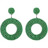 Bohemian Colorful Beaded Dangle Earrings Multicolored Handmade Seed Bead Earrings Statement Summer Holiday Beach Earrings for Women