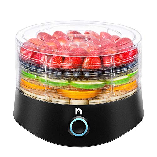 New House Kitchen 5 Round Dehydrator BPA-Free Stackable Transparent Trays Electric Professional Multi-Tier Food Preserver, Beef Jerky Maker, Fruit & Vegetable Dryer, Compact, Black