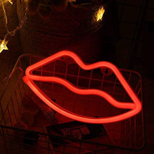 LED Neon Lights Signs Red Lips,USB or Battery Operated,Night Lights Lamps Art Decor,Wall Decoration Table Lights,Decorative for Home Party Bedroom Living Room(Red Lips)
