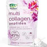 NutraNourish Multi Collagen Peptides Powder, 2LB | (Type I, II, III, V, X) with HyaluronicAcid, Biotin & Vitamin C,Supports Hair, Skin & Joint Health,Unflavored