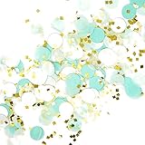 Premium 1-inch Round Tissue Paper Party Table Confetti - 50 Grams (Mint, White, Gold Mylar Flakes)