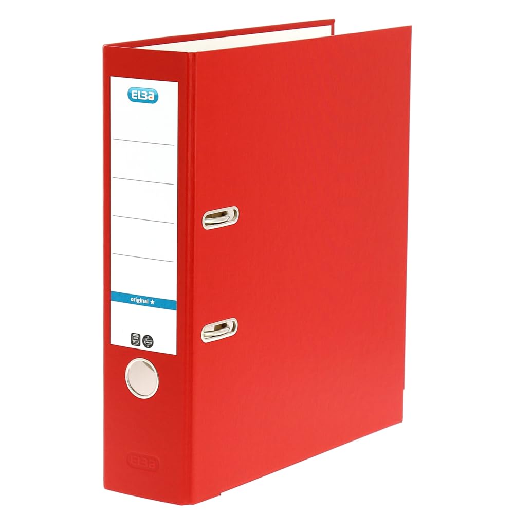 Elba A4 Lever Arch File, 570 Sheet Capacity, 80mm Spine, Strong Paperboard, Single Pack, Red – Durable Office, School & Home Filing Organiser