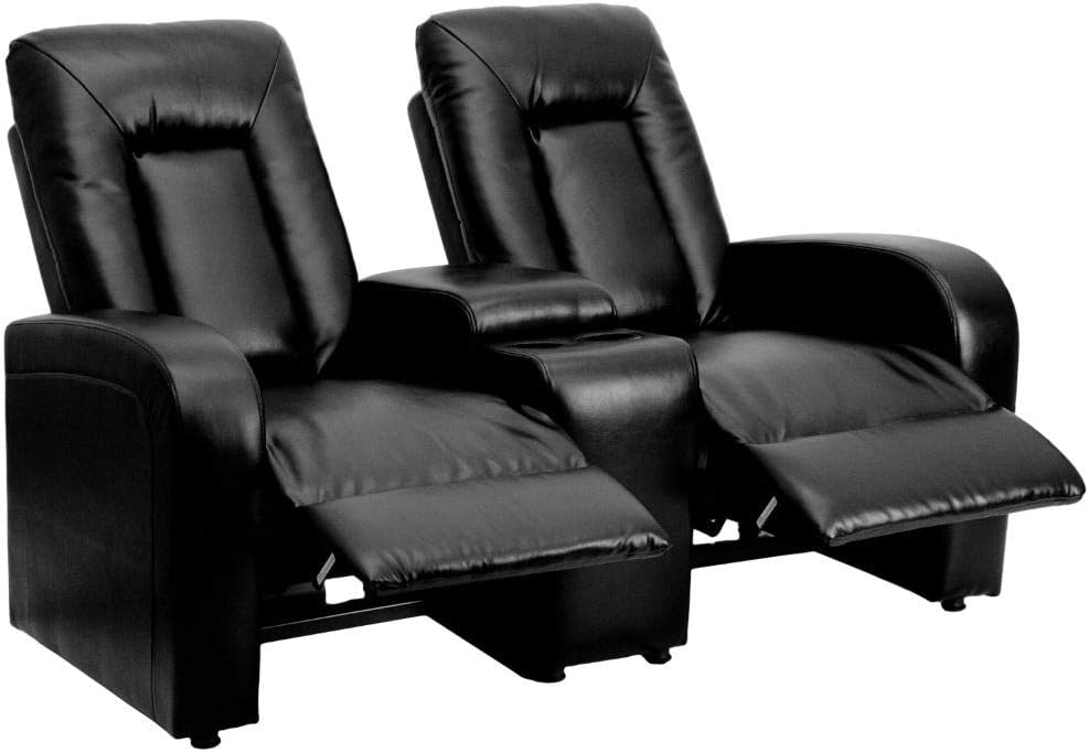 Flash Furniture Eclipse Series 2-Seat Reclining Black LeatherSoft Theater Seating Unit with Cup Holders: Furniture & Decor
