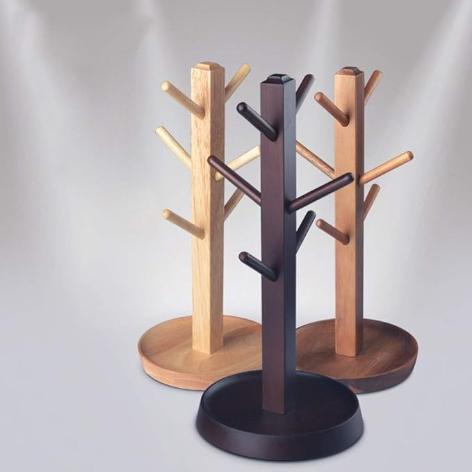 Ysyang Wooden Cup Stand Drain Drying Mug Holders Hanger 6 Hooks
