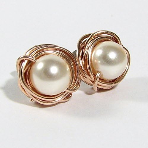 14k Rose Gold Filled Stud Earrings Swarovski Elements Simulated Pearls 12 types