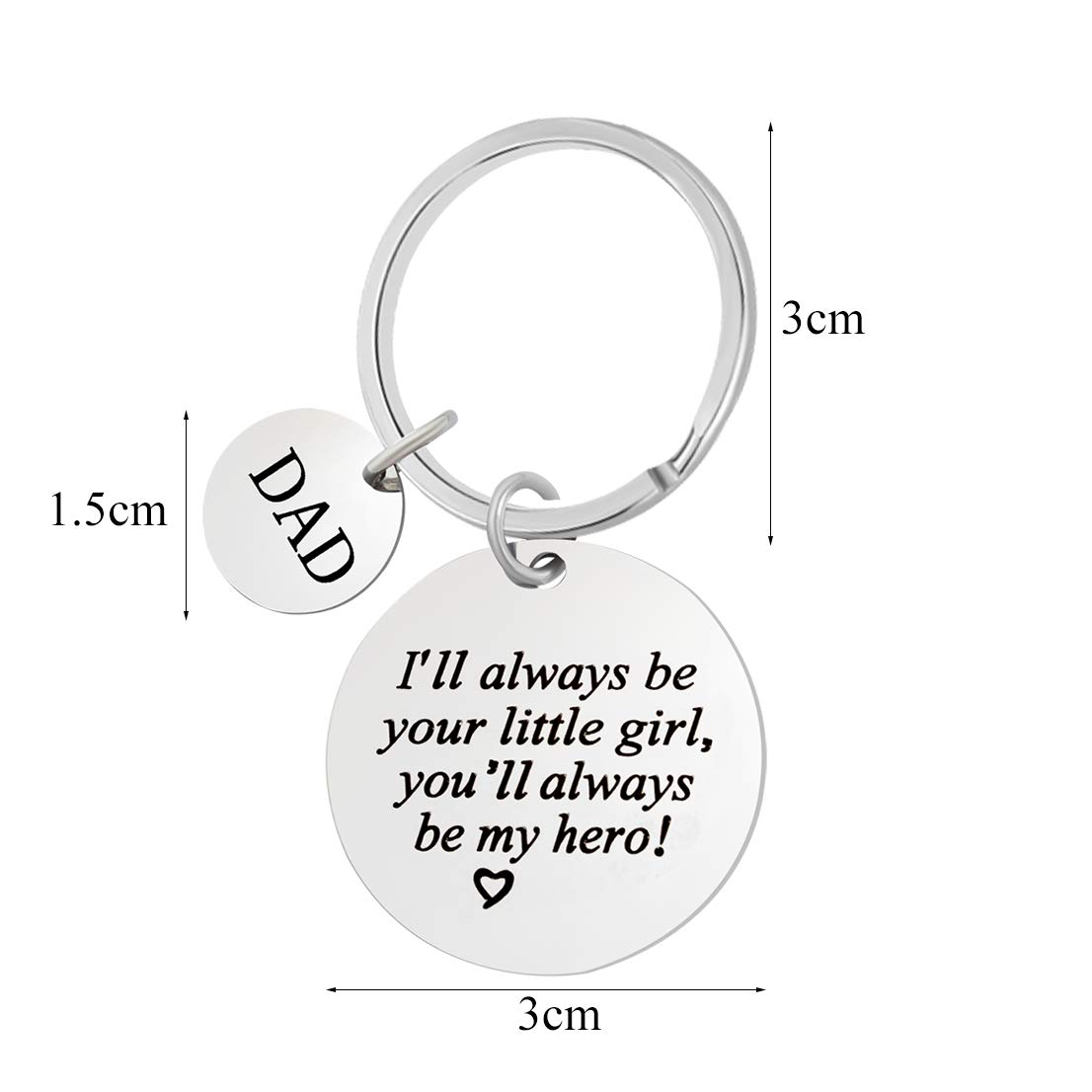 Tongcloud Father\'s Day Keychain - I\'ll Always Be Your Little Girl You Will Always Be My Hero Charm Keychain for Daddy