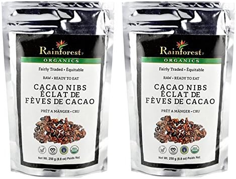 Organic RainForest Cacao Nibs - Nature’s Chocolate Nips - Raw, Vegan, Gluten and Dairy free. Chocolate cravings without the guilt. 250 grams (2 pack)