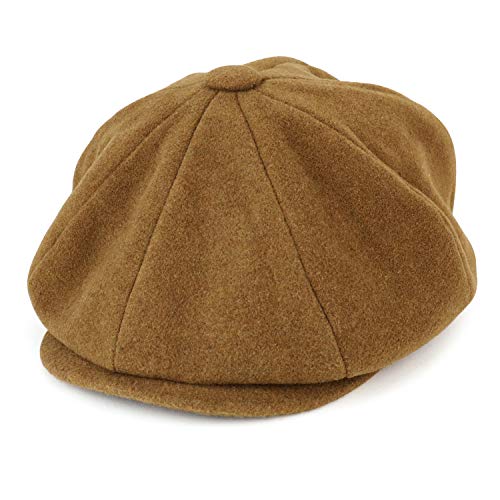 Armycrew Men's Oversize XXL Wool 8 Quarter Satin Lined Winter Newsboy Cap - Camel - 2XL - Thumbnail 4