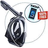 Full Face Snorkel Mask Anti-Fog, 180 Degree View, Easy Breathe Snorkel Mask, Comfortable & Safer then Snorkel Tube & Mask, Snorkeling Gear with GoPro Mount, Carry Bag & Waterproof Cover