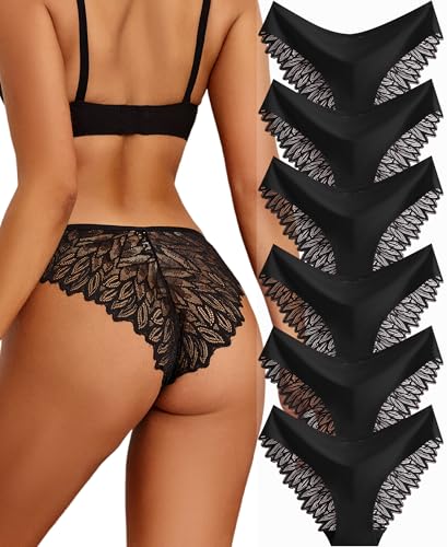 ALL OF SHE Seamless Underwear Women's Seamless Briefs Brazilian Lace Underpants Women's Briefs Women Seamless Pack of 6 Sexy Hipster Invisible Brazil Comfortable Panties, S-2XL