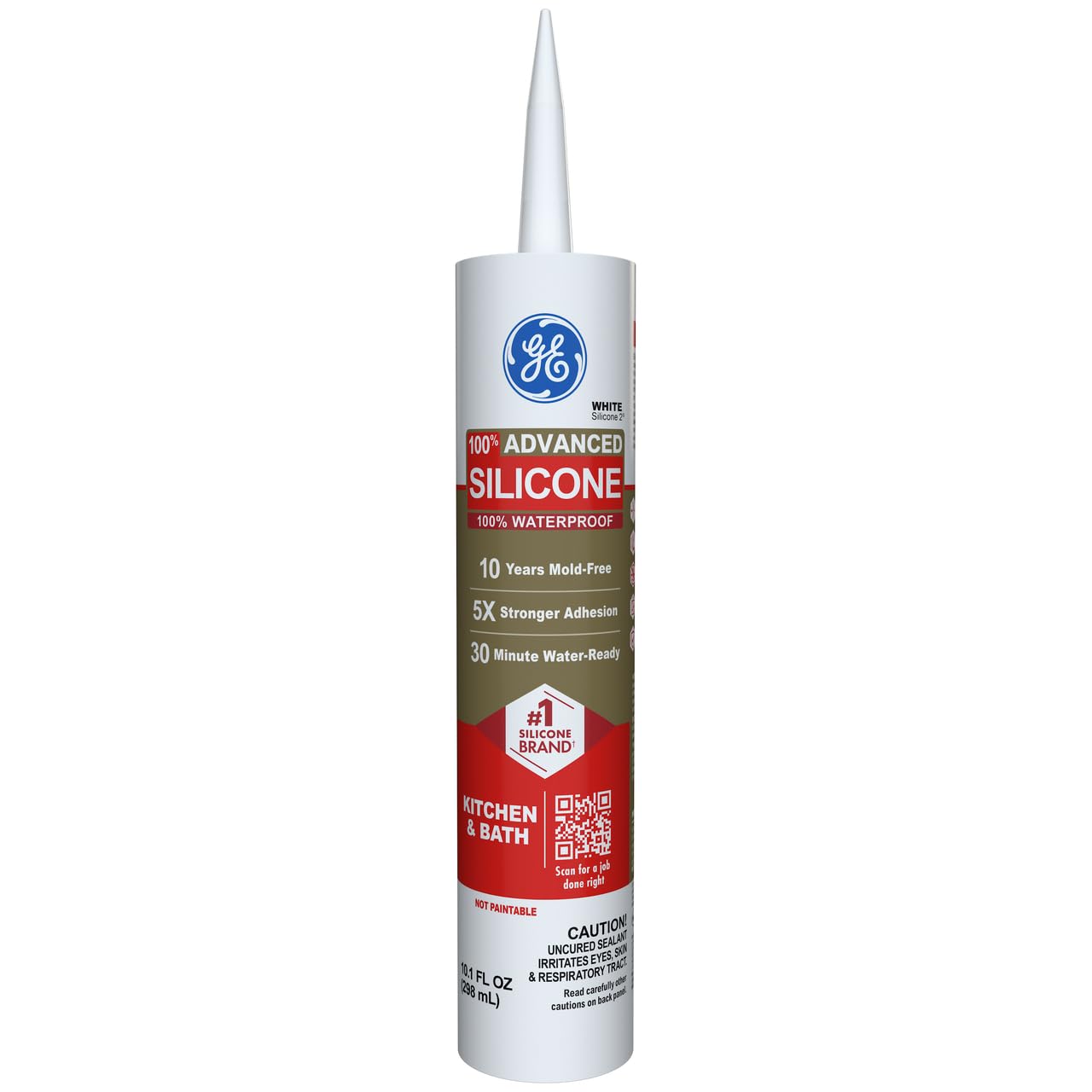 Photo 1 of (2 UNOPENED) (BAGGED) GE Advanced Silicone Caulk for Kitchen & Bathroom, White, 10 fl oz Cartridge, 1 Pack - 100% Waterproof Silicone Sealant, 5X Stronger Adhesion, Shrink & Crack Proof