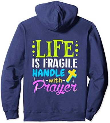 Unisex Funny Life Is Fragile Handle With Prayer Hoodie Faith Jesus 2XL Navy