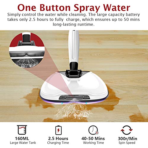 Comfyer Swift Cordless Electric Spin Mop, Floor Cleaner Mop, 2 in 1 Power Scrubber Brush & Polisher with Microfiber Reusable Pads and Water Spray for Hard Wood, Tile, Vinyl, Marble, Laminate Floor