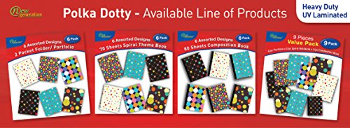 NEW GENERATION - Polka Doty 2 Pocket Folder Letter Size with 3 Hole Punch to use with Your Binder Heavy Duty High Glossy Finish Laminated Folders - Assorted 6 Fashion Designs,Great for School, Home,