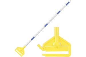 ISIVOVE Commercial Heavy Duty Mop Handle - 58" Industrial Extension Mop Stick with Wet Mop Head Replacement Holder for Professional & Industrial Floor Cleaning, Yellow