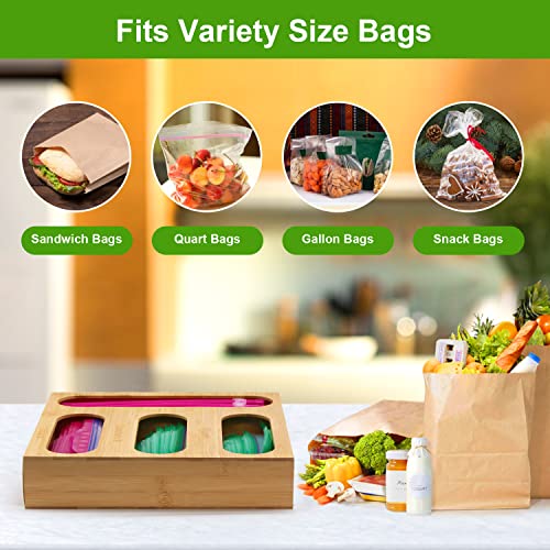 Food Bag Storage Organizer Bag Container Organizer Bamboo Dispenser