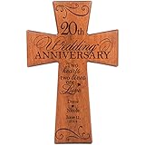 Personalized 20th Wedding Anniversary Cherry Wood Wall Cross Gift for Couple 20 Year for Her, for Him Two Hearts Two Lives One Love (7