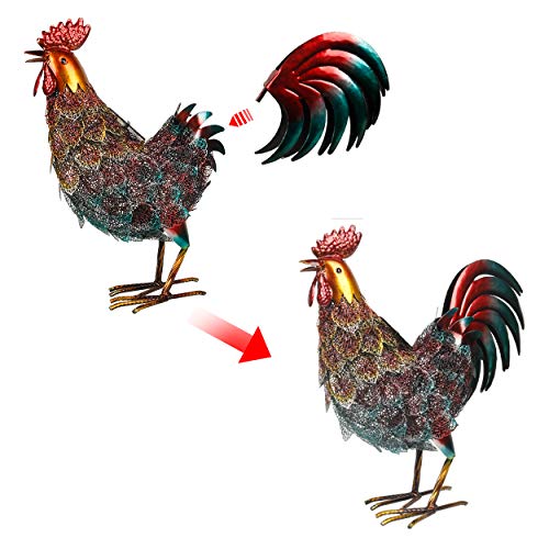 Kircust Garden Solar Metal Rooster Statue Lights Yard Art Decor, Outdoor Standing Chicken Sculpture LED Light Patio Lawn Walkway Backyard and Home Decoration, Multicolor, 16.74-Inch
