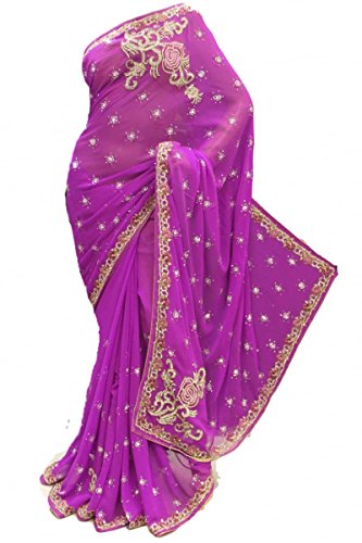 DES1417 Stunning Purple & Silver Party Saree