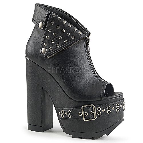 Demonia CRAMPS-103 Women 6 1/4" Heel, 3" Platform Open-Toe Ankle Bootie, Blk Vegan, Size -9