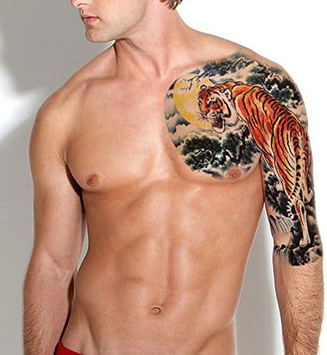 Deardeer Large Size Tattoo Body Stickers Fake Animal Temporary Tattoos for Men Guys ( 11" X 8.3") (Tiger)