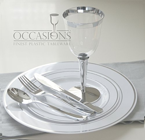 OCCASIONS Disposable Plastic Plates, silverware and wine cups. (120)