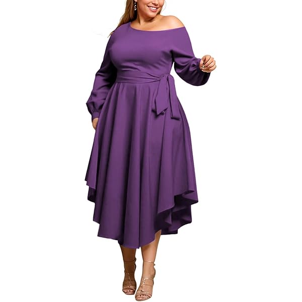 WUSENST Plus Size Dresses for Curvy Women Off Shoulder Boat Neck  Irregularly Flowy Wedding Guest Dress Beige at Amazon Women's Clothing store