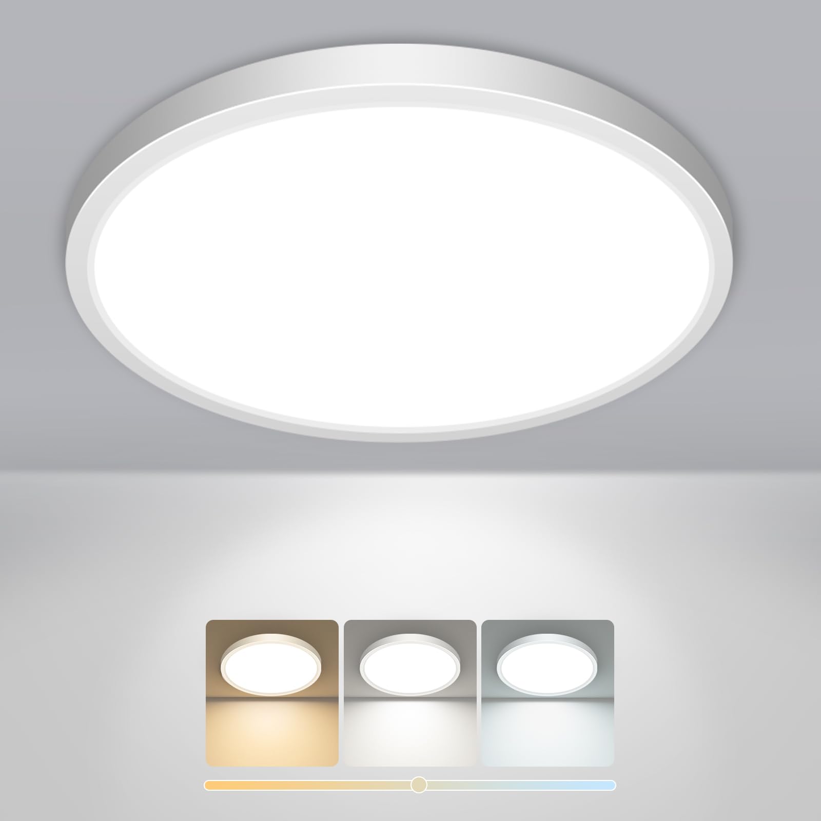 slochi Bathroom Light, 3000K/4000K/6500K 3 Color Temperature, Waterproof IP44, Small, Round, Modern, 18W 2100LM Flush Ceiling Light for Bathroom, Kitchen, Bedroom, Hallway and More,Ø22CM